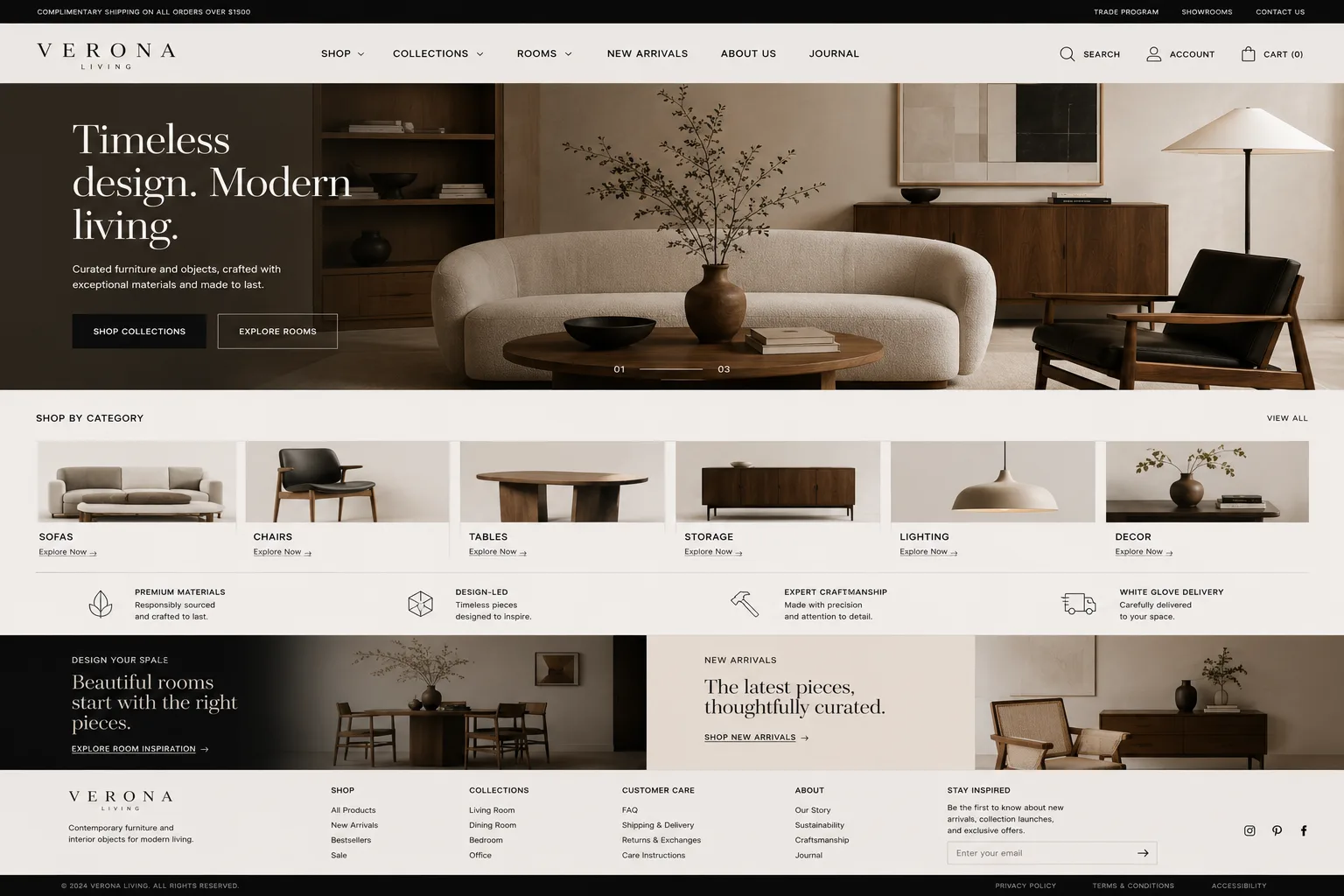Verona Living — Furniture and home goods shop with room-based navigation and a white-glove delivery story.